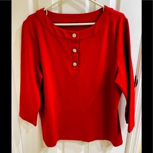 NWOT: Red Talbott’s 3/4 Sleeve Shirt with Rhinestone Buttons.